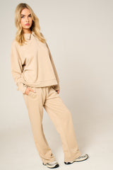 Stone Oversized Long Sleeve Rugby Top and Trouser Co Ord Set - Marizel
