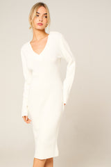 Cream Ribbed V Neck Midi Jumper Dress - Ivy