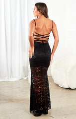 Black Bodycon Strappy Lace Maxi Dress - Piper