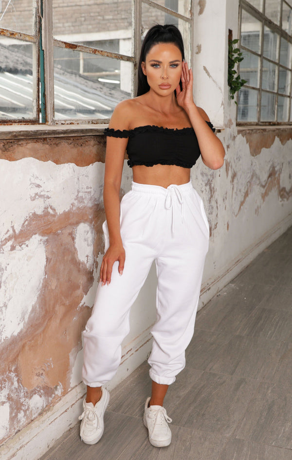 femme luxe White Cuffed Joggers Lizzie Discount Black Friday