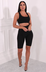 Black Slinky Cropped Cycling Shorts - May