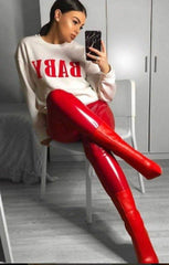 Red High Shine Vinyl Pu Trousers - Roxi
