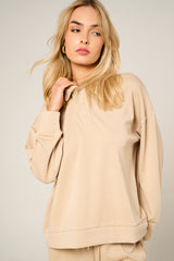 Stone Oversized Long Sleeve Rugby Top and Trouser Co Ord Set - Marizel