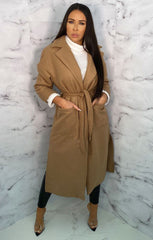 Beige Waterfall Belted Long Line Coat - Marie