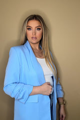 Light Blue Long Sleeve Pocket Blazer - Tenely