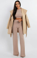 Beige Waterfall Belted Coat - Daya