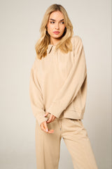 Stone Oversized Long Sleeve Rugby Top and Trouser Co Ord Set - Marizel