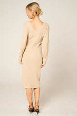 Stone Ribbed V Neck Midi Jumper Dress - Ivy