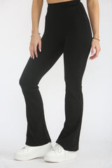 Black High Waisted Wide Band Flared Activewear Leggings-Mina