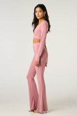 Dusty Pink Slinky Front Tie Two Piece Set - Kia