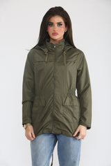 Khaki Lightweight Showerproof Hooded Mac Jacket - Vera
