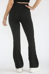 Black High Waisted Wide Band Flared Activewear Leggings-Mina