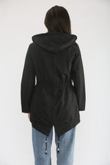 Black Lightweight Showerproof Hooded Mac Jacket - Vera