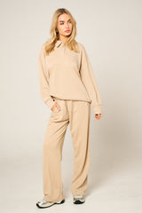 Stone Oversized Long Sleeve Rugby Top and Trouser Co Ord Set - Marizel