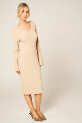 Stone Ribbed V Neck Midi Jumper Dress - Ivy