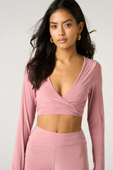 Dusty Pink Slinky Front Tie Two Piece Set - Kia