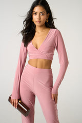 Dusty Pink Slinky Front Tie Two Piece Set - Kia
