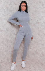 Grey Long Sleeve High Neck Jumpsuit - Marissa