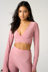 Dusty Pink Slinky Front Tie Two Piece Set - Kia