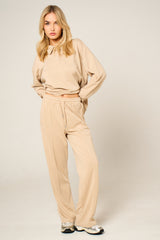 Stone Oversized Long Sleeve Rugby Top and Trouser Co Ord Set - Marizel