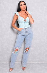 Blue Light Wash Double Extreme Rip Wide Leg Jeans - Louise