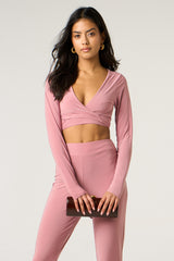 Dusty Pink Slinky Front Tie Two Piece Set - Kia