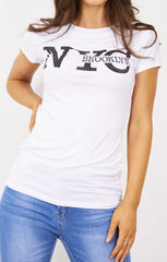 White ‘NYC Brooklyn’ Slogan Print T-Shirt - Elissara