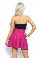 Fuchsia Knitted Pleated Mini Skirt - Jorélia