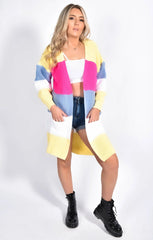 Yellow Colour Block Longline Cardigan - Serenzia
