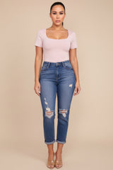 Pink Short Sleeve Scoop Neck Top - Mariela