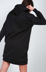 Black Oversized Baggy Pocket Sweat Hood Mini Dress - Maxine