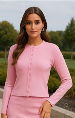 Pink Ribbed Molly Button Through Top - Rosita