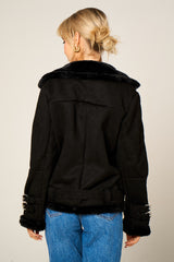 Black Faux Suede Aviator Jacket - Skylar