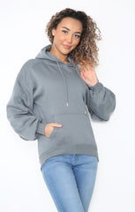 Dark Grey Oversized Ruched Sleeve Hoodie - Luella