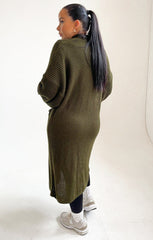 Khaki Knitted Long Sleeve Midi Cardigan - Georgia