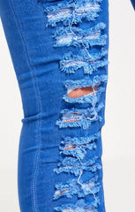 Blue Ripped Extreme Distressed High Waisted Disco Skinny Jeans - Nayelith
