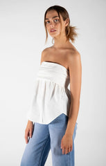 White Strapless Bandeau Shirt Top - Alondra
