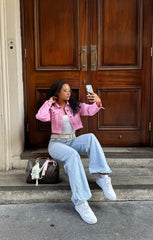 Pink Cropped Denim Jacket With Pockets - Desta