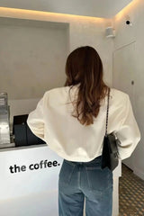 White Cropped Long Sleeve Bomber Jacket - Hiva