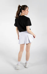 White Denim Pleated Mini Skirt - Cassara