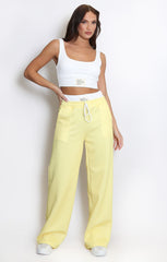 Yellow Cropped Sleeveless Ribbed Top with Contrast Wide Leg Trousers Co ord Set - Skyla