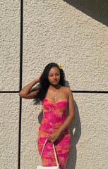 Hot Pink Mesh Printed Sleeveless Bodycon Strappy Maxi Dress - Alexia