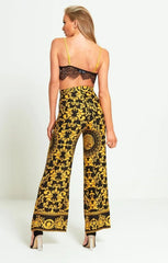 Black Lace Detail Gold Satin Strappy Crop Top Bralet - Ada