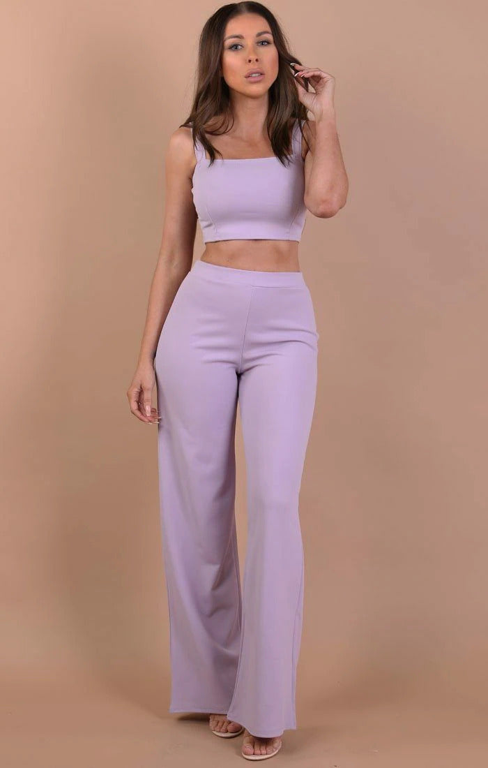 Women's Sexy Two Pieces Outfits Strappy Halter Crop Tops and Ruched High  Waist Pants Bell Bottoms Set 