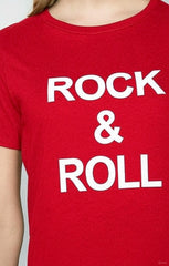 Red ‘Rock & Roll’ Slogan Print T-Shirt - Carisella