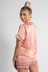 Rose Piped Satin Shorts Pyjama Set - Crystal