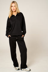 Black Oversized Long Sleeve Rugby Top and Trouser Co Ord Set - Marizel