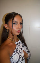 Lilac Marble Print Chain Halter Neck Crossover Cut Out Detail Mini Dress - Cassara