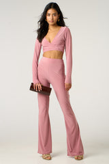 Dusty Pink Slinky Front Tie Two Piece Set - Kia