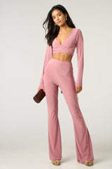 Dusty Pink Slinky Front Tie Two Piece Set - Kia